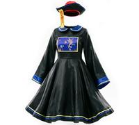 Women'S Halloween Costumes,Chinese Qing Costume Black Embroidered With Official Hat For Cosplay Performance