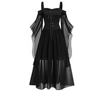 Women's Halloween Costumes Ladies Cold Shoulder Chiffon Butterfly Sleeve Gothic Dress Plus Size Medieval Steampunk Dresses,Corset Dress Halloween Sexy Witch Women Skeleton Costume Family,u378k