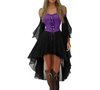 Women's Halloween Costumes Ladies Cold Shoulder Chiffon Butterfly Sleeve Gothic Dress Plus Size Medieval Steampunk Dresses,Witch Costumes for Women Plus Size Halloween Costume Swing Dress,u492k
