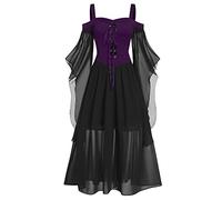 Women's Halloween Costumes Ladies Cold Shoulder Chiffon Butterfly Sleeve Gothic Dress Plus Size Medieval Steampunk Dresses,Halloween for Women Costumes Plus Size 22-24 Pinafore Dress,u384k