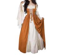 Womens Halloween Costumes, Renaissance Dresses for Women Vintage Medieval Halloween Costume Off The Shoulder Flare Sleeves Victorian Outfit, Yellow, M