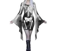 Womens Halloween Costumes Spider Work Casual Stretchy Bodycon Ghost Flared Bell Long Sleeve Cosplay Party Outfits Crew Neck Slim Fit Witch Flowy Gothic Vampire Bat Scary Dress, Light Gray, XXL
