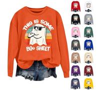 Womens Halloween Costumes This Is Some Boo Sheet Funny Cute Ghost Tops Plus Size Halloween Sweatshirts Long Sleeve Pullover Crew Neck Shirts Clothes (Yellow, S)