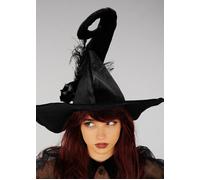 Womens Halloween Deluxe Fancy Dress Gothic Black Velvet Witch Hat Feather