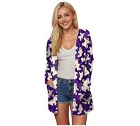 Women's Halloween Design Long Sleeve Open Cardigan for Cosy Winter Days, purple, L