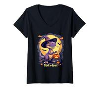 Womens Halloween Dinosaur Trick or Roar! Spooky Party V-Neck T-Shirt