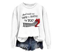Women's Halloween Don'T Make Me Drop A House On You Shirt Sweatshirts Casual Graphic Halloween Costume 2024 Clothes Long Sleeve Halloween Ghost Crewneck Bone Preppy Hoodies Comfort White