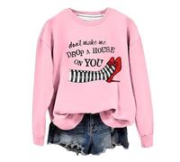Women's Halloween Don'T Make Me Drop A House On You Shirt Sweatshirts Casual Graphic Halloween Costume 2024 Clothes Long Sleeve Halloween Ghost Crewneck Bone Preppy Hoodies Comfort Light Pink