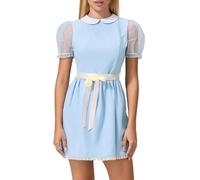 Womens Halloween Dorothy Dress Costume Puff Sleeve Lace Hem Smoked Blue Plaid Corset Mini Dress Fairytale Cosplay Dresses (F-Light Yellow, M)