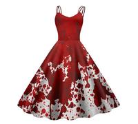 Women's Halloween Dress, Horror Bride Costume, Horror Blood Splash Print Clothing, Casual Elegant Vintage Hepburn Evening Dress, Ghost Bride Cocktail Dress, Party Dress for Carnival, Cosplay Party