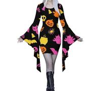 Women's Halloween Dress Skeleton Costume Hooded Witch Retro 1950s Bloody Horror Fancy Outfit Vampire Cosplay