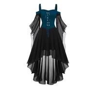 Womens Halloween Dress Victorian Costume A-Line Mesh Patchwork Dark Angel Medieval Dress Cold Shoulder Strap Renaissance Skirt Gothic Vintage Steampunk Lace Up Irregular Hem Swing