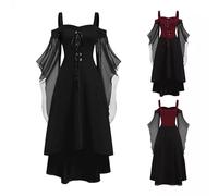 Women's Halloween Dress Vintage Elegant A-Line Gothic Dress Plus Size Medieval Evening Party Prom Cocktail Swing Victorian Medieval Dresses for Ladies