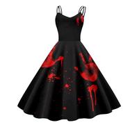 Women's Halloween Dress with Blood, Halloween Costume Women's Vampire Horror Bloody Printed Elegant Wedding Dress Sleeveless Zombie Bride Slim Fit Casual Dress for Carnival Theme Party Cosplay