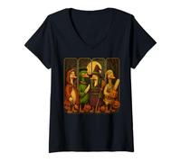 Womens Halloween Duck Quartet Autumn Gathering Funny Goose V-Neck T-Shirt