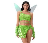 Women's Halloween Fairy Cosplay Outfit Sleeveless Tank Top Mini Skirt Wings Costume Musa Slim Fit Cropped Tops Hip Skirt Suits (A-Fluorescent Green, S)