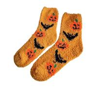 Womens Halloween Fluffy Socks, Cosy Seamless Fuzzy Bed Slipper Crew Socks Pumpkin Ghost Witch Bat Black Cat Holiday Festival Accessories Gifts For Women Ladies Wife Mum Daughter