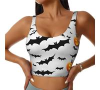 Women's Halloween Flying Bats Print Sports Vest, with Removable Padding, Tank Top for Yoga, Gym, Running Black