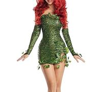 Womens Halloween Forest Fairy Elf Cosplay Dress Up Ivy Costume Sequin Dress Outfits Halloween Fancy Dress with Gloves (Green, XL)