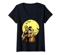 Women's Halloween Frankenstein Bride Guitar Duet Music Couples V-Neck T-Shirt