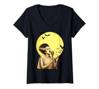 Women's Halloween Frankenstein Bride Singing Vintage Music Couples V-Neck T-Shirt