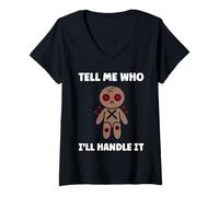 Womens Halloween Funny Quote Tell me who Voodoo Doll V-Neck T-Shirt