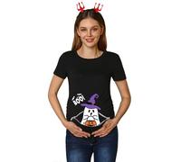 Women's Halloween Ghost Baby Pregnancy Spooky Tops Fancy Party Scary Maternity Shirt Black M