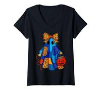 Womens Halloween Ghost Patchwork Quilter Quilting Sewing Women Girl V-Neck T-Shirt