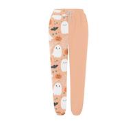 Women's Halloween Ghost Print Jogger Pants, HIGH-Waisted Drawstring Lounge Pants, Cute Pumpkin and Ghost Design Sweatpants, Casual Loose FIT Joggers for Women, Spooky Themed Tracksuit Bottoms Pink
