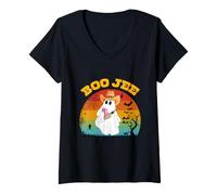 Women's Halloween Ghost Spooky Costume Boo JEE Ghost with Cowboy Hat V-Neck T-Shirt