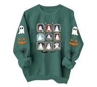 Women's Halloween Ghost Sweatshirt Spooky Frame Graphic Jumper | Playful sleeve artwork, reading inspired details, autumn gatherings, October outings, casual seasonal layering
