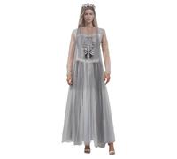 Womens Halloween Ghost Vampire Bride Costumes Horror Zombie Costume Corpse Bride Cosplay Carnival Festival Outfits (B Grey, L)