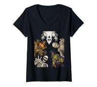 Women's Halloween Ghost Witch Mummy Skeleton Scarecrow Pumpkin V-Neck T-Shirt