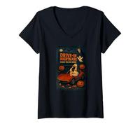 Womens Halloween Goose Drive In Nightmare Horror Pumpkins Ghosts V-Neck T-Shirt