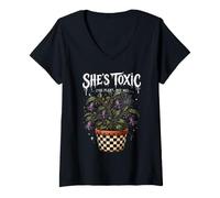 Women's Halloween Goth Garden Witch Outfit Plant Lady She's Toxic V-Neck T-Shirt