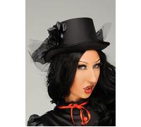 Womens Halloween Gothic Black Fancy Dress Victorian Style Top Hat with Net