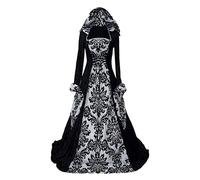 Womens Halloween Gothic Dress A Line Plus Size Off Shoulder Hooded Halloween Costumes Adult Women Medieval Costume Long Sleeve Casual Y2K Tiered Dress Vampire Costume for Women