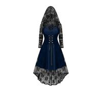 Womens Halloween Gothic Dresses A Line Long Sleeve Lace Hooded Costumes Casual Plus Size Y2K Fashion Ladies Tiered Dress Halloween Costumes Women Scary Blue XL