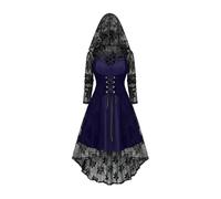 Womens Halloween Gothic Dresses A Line Plus Size Off Shoulder Hooded Halloween Costumes Long Sleeve Casual Y2K Tiered Dress Purple S