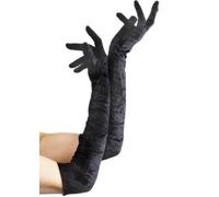 Womens Halloween Gothic Long Black Velvet Fancy Dress Burlesque Gloves