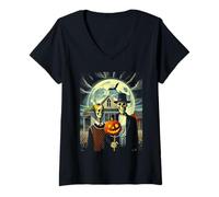 Womens Halloween Gothic Skeletons - Spooky American Gothic Parody V-Neck T-Shirt