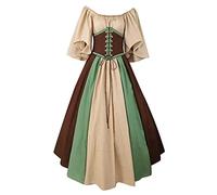Women's Halloween Gothic Victorian Dress - Vintage Renaissance Cosplay Costume with Lace Up Design, Steampunk Medieval Fairy Outfit for Adult Party Peasant Irish Princess Clothes (#02 Khaki, S)