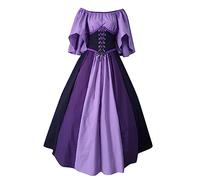 Women's Halloween Gothic Victorian Dress - Vintage Renaissance Cosplay Costume with Lace Up Design, Steampunk Medieval Fairy Outfit for Adult Party Peasant Irish Princess Clothes (#02 Purple, XXL)