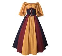 Women's Halloween Gothic Victorian Dress - Vintage Renaissance Cosplay Costume with Lace Up Design, Steampunk Medieval Fairy Outfit for Adult Party Peasant Irish Princess Clothes (#02 Yellow, 5XL)