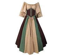 Women's Halloween Gothic Victorian Dress - Vintage Renaissance Cosplay Costume with Lace Up Design, Steampunk Medieval Fairy Outfit for Adult Party Peasant Irish Princess Clothes (#02 Coffee, XXL)