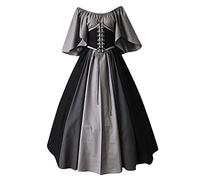 Women's Halloween Gothic Victorian Dress - Vintage Renaissance Cosplay Costume with Lace Up Design, Steampunk Medieval Fairy Outfit for Adult Party Peasant Irish Princess Clothes (#02 Black, L)
