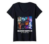 Womens Halloween Haunts Me (in The Best Way) Paint Stroke Design V-Neck T-Shirt