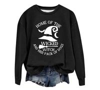 Women's Halloween Home of The Wicked Witch and Her Dogs Sweatshirts Halloween Witch Graphic Halloween Costume Trendy Sweaters Winter Fall Crew Neck Long Sleeve Halloween Spooky Plain Black