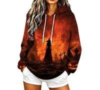 Womens Halloween Hoodie Forest Witch Cat Print Pullover Sweatshirt | Wicked Night Jumper Long Sleeve Top Novelty Party Clothing Cosplay Apparel Autumn Warm Fashion Outfit