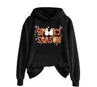 Women's Halloween Hoodie with Spooky Season Motif - Hoodie with Cute Ghosts, Autumn Sweatshirt for the Creepy Season, Style_x01 Black, XL